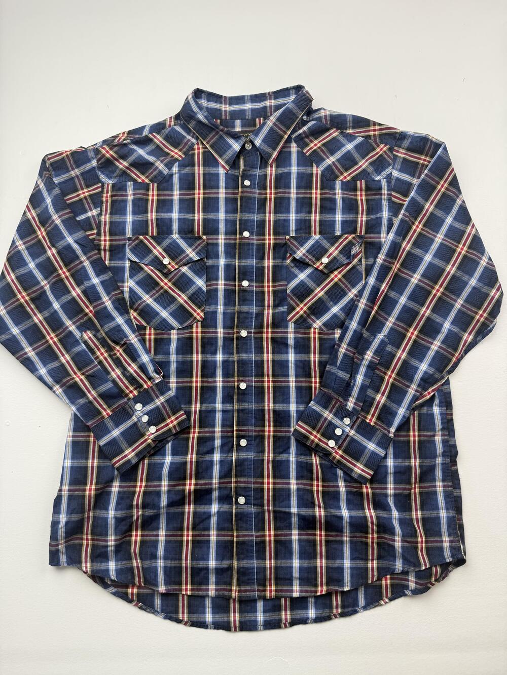 High Noon Shirt Mens XL Blue Plaid Long Sleeve Western Pearl Snap Button Up